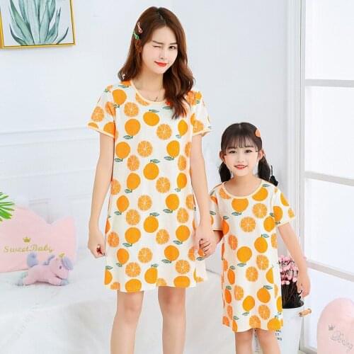 Summer Girls Nightgown Pajamas Kids Short Sleeve Nightdress 100% Cotton Baby Girls Sleep Clothes Teenager Girl Cartoon Sleepwear