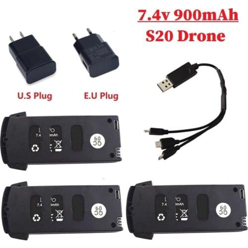 7.4V 900mAh Lipo Battery and a USB charger For S20/H78G Drone RC Quadcopter Spare Parts for S20/H78G 7.4v Rechargeable Battery