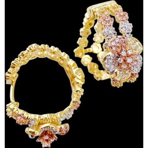 Lanyika Fashion Jewelry Exaggerated Abstract Gorgeous Camellia Micro Plated Party Romantic Earrings Banquet Daily Best Gift