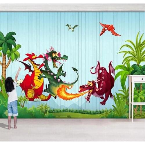 Milofi custom 3D wallpaper mural modern dinosaur paradise fire-breathing pterodactyl childrens room background wallpaper mural