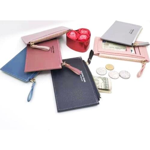 Men and women mini ID card holder business credit card holder PU leather ultra-thin bank card box storage bag coin purse zipper