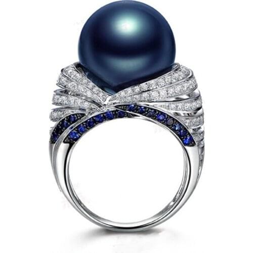 Gu Li Fashion Blue Pearl Zircon Crystal Ring For Women Temperament European Beautiful Hand Jewelry Accessories Wholesale