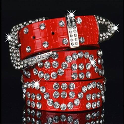 Fashion Cowboy Rhinestones Belts Bling Crystal Diamond Designer Strass Studded Belts For Women Men High Quality PU Leather belt