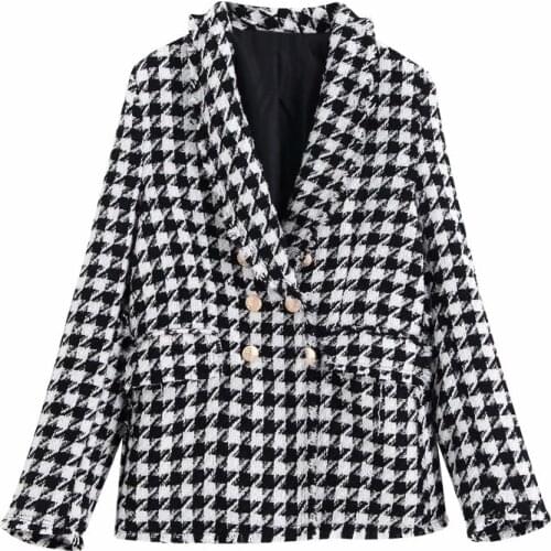 Fashion Houndstooth Women Jackets 2021 Autumn Winter Casual Button-fly Ladies Coats Loose Female Jacket Pockets Girls Chic Coat