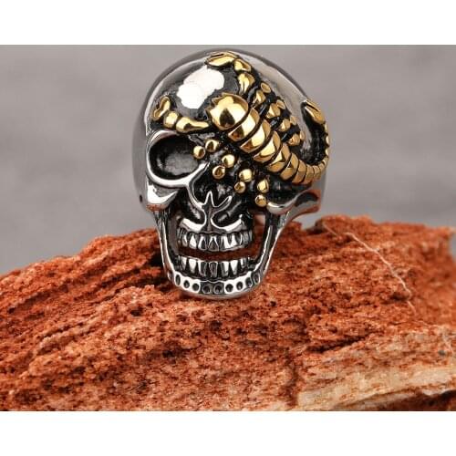 Keisha Lena 30MM Gothic Punk Retro Skeleton Devil Male Ring For Men Cross Skull Exaggeration Death Officer Scorpion Captain