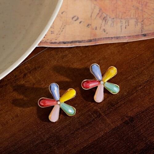 Creative Temperament Elegant Colorful Cute Earrings Girls Fresh Simple Literary Color Flower Earrings Jewelry