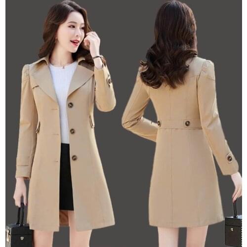 2021 New Windbreaker Womens Coat Mid-Length Slim Spring And Autumn Plus Size All-Match Blouse Female Trench