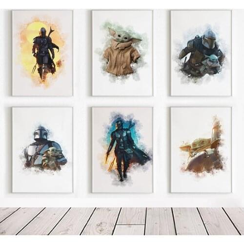 Disney Star Wars Watercolor Movie Poster Canvas Paintings Wall Street Art Mandalorian Picture Living Kids Room Home Decor Cuadro