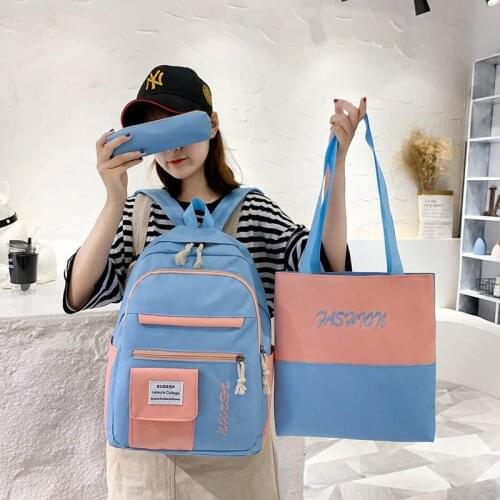 4 Pcs Set Book Bags Canvas Schoolbag for Women Backpack Fashion Female Backpacks Letter Pirnting School Backpack for School Bags