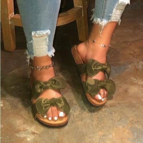 2020 Summer Home Wild Fashion Flip FlopWomen Double Bow Candy Color Green Sandals Outdoor Leisure Flat Bottom Non-slip Slippers