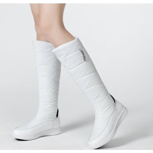 Ladies Outdoor Shoes Winter Comfort Warmth Snow Boots Female Slip On Increase Womens Shoes Stitching Large Size Knee High Boots