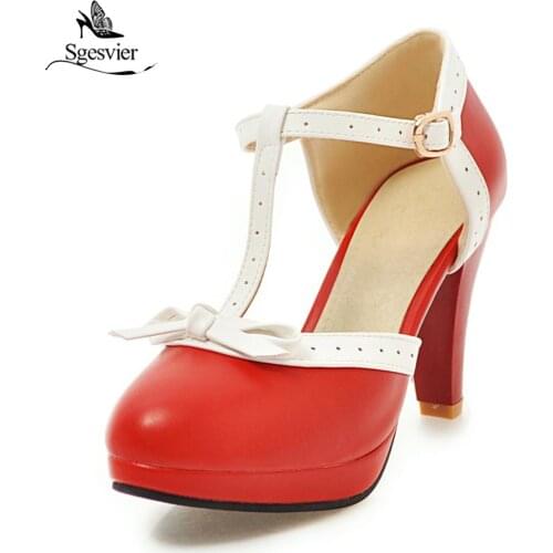 Sgesvier 2018 Summer Women Pumps Fashion High Heels Sandal Sexy Gladiator T-strap Bowtie Platform Party Dress Shoes Woman B210