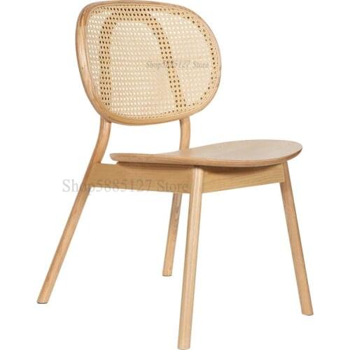 Solid Wood Rattan Armrest Dining Chair Designer Chair Leisure Chair Nordic Retro Coffee Chair Net Red Chair