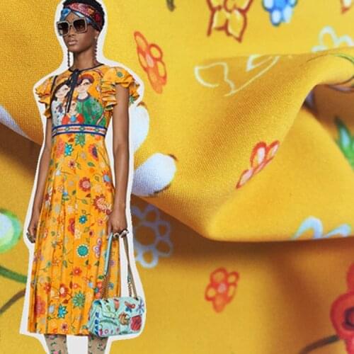 Spring and summer catwalk big print orange hand-painted girl flower print cloth dress shirt clothing fabric African fabric