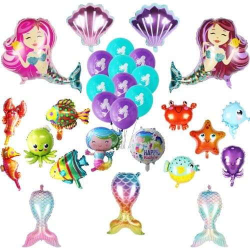 Mermaid Tail Balloons 32inch Number Foil Helium Balloon Sea Animal Kids Birthday Party Decorations Baby Shower Decor Supplies