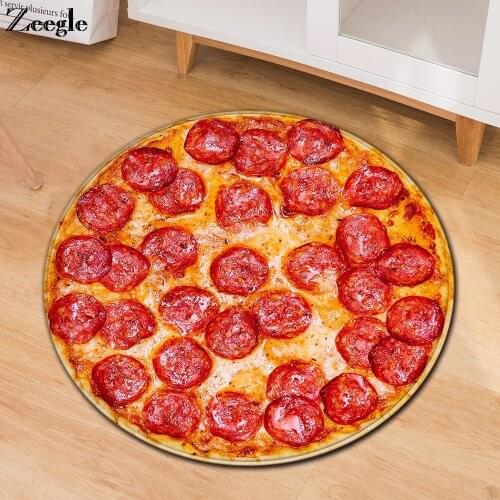 Zeegle Pizza Round Carpet Large Carpet for Living Room Decor 3d Printed Absorption Hallway Rug Anti-slip Kids Room Play Rug