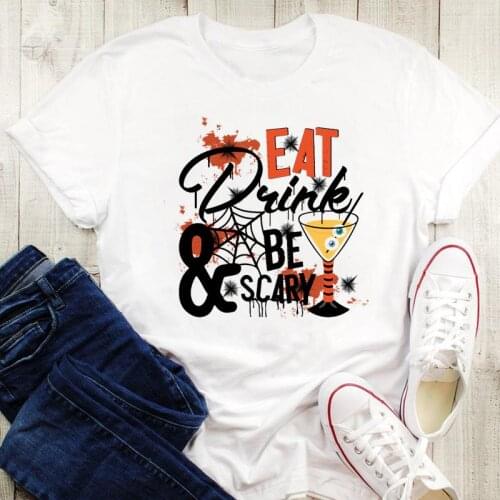 Fall Autumn Letters New Short Sleeve Graphic Print Tees Women Halloween Thanksgiving Female Style Cartoon Tops Tshirt T-Shirt