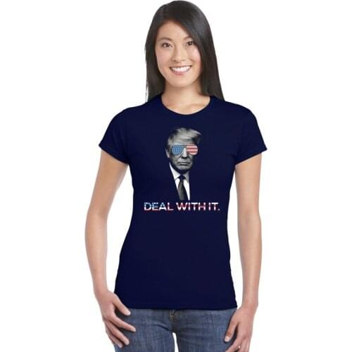 Womens T-shirt Humorous America President Trump Deal with it Tshirt woman Workout tops Tee jumbo size topshirts ladies t shirts