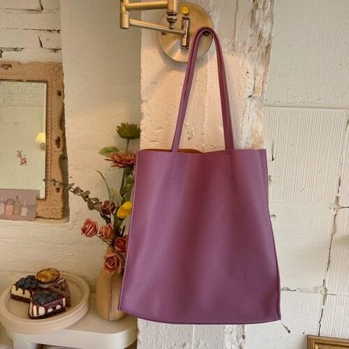 Luxury Soft Leather Handbags Vintage Women Shoulder Bag Brand Designer Purple Totes Female Simple Large Capacity Composite Bags