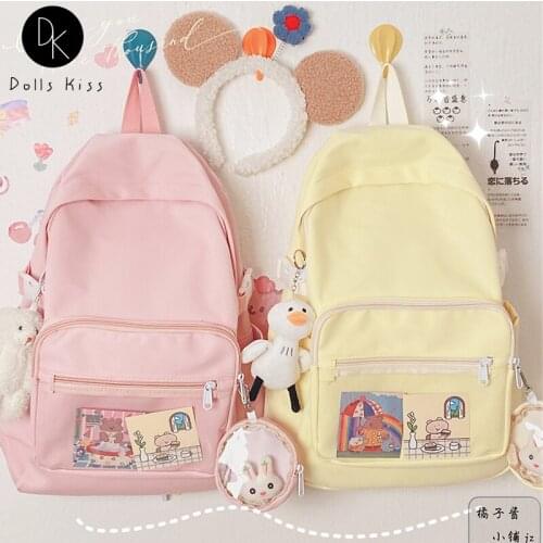 Women Japanese Ita Bag Kawaii Simple Solid Color Backpack for Girls LadiesTransparent Small Pocket Backpack Student School Bag