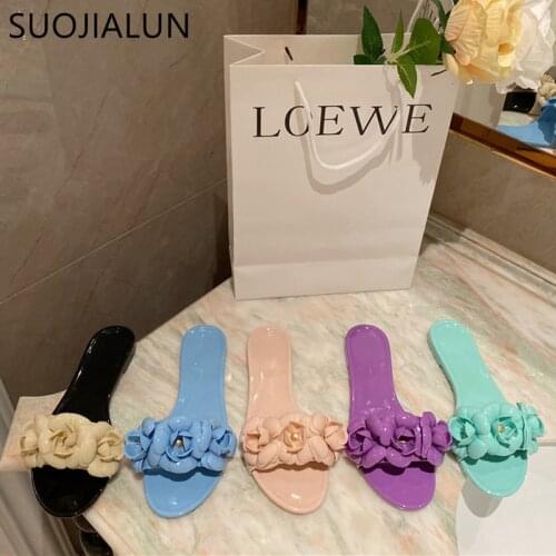 SUOJIALUN 2020 Women Flower Slipper Summer Outdoor Casual Beach Slides Brand Flat Heel Flip Flop Open Toe Slip On Sandal Shoes