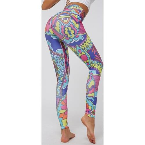Women Digital Printing Colorful Fitness Leggings High Waist Slim Sports Yoga Pants