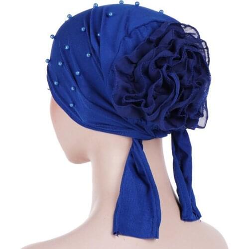 1pcs Spring Autumn Womens Accessories Headdress Muslim Womens Nail Bead Baotou Hat Big Flower Headdress Cap Dubai Leisure Cap