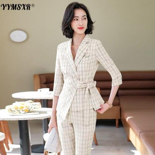 Large Size Womens Plaid Pants Suit Business Wear Temperament New Fashion Jacket Women High-quality Casual Nine-point Pants