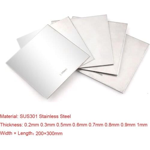 1pcs 200x300mm 301 Stainless Steel Square Plate Polished Plate Sheet Foil Laser Cutting DIY Materials Thickness 0.2 to 1mm