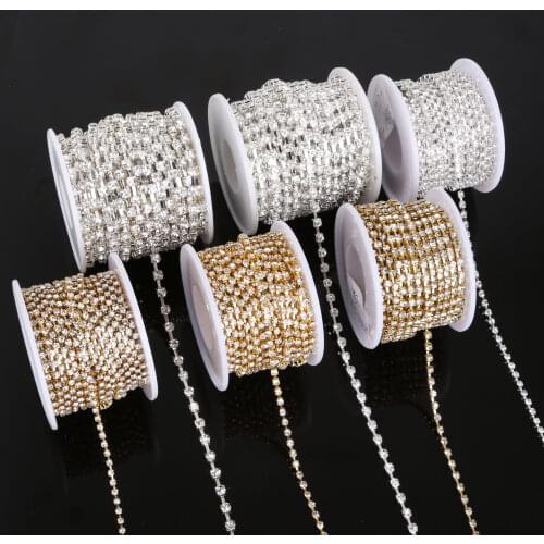 10yard/roll Clear Crystal Rhinestone Chain SS6-SS18 Plating Gold/Silver for DIY Jewelry Craft Apparel Sew On Accessoires