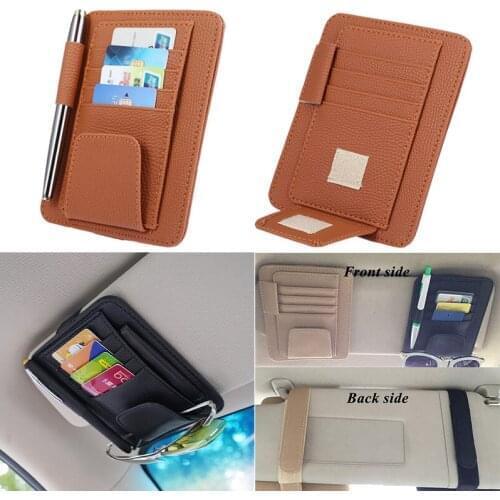 Car Sun Visor Multifunction PU Card Package Holder Glasses Storage Pen Organizer Car Hanging Bag Auto Accessories Pocket Black