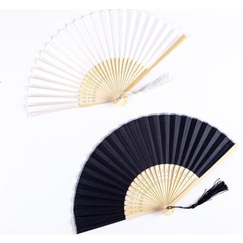 Bamboo Fold Hand Fans White Black DIY Folding Chinese Fan Party Gift Photo Props Dance birthday Christmas Halloween