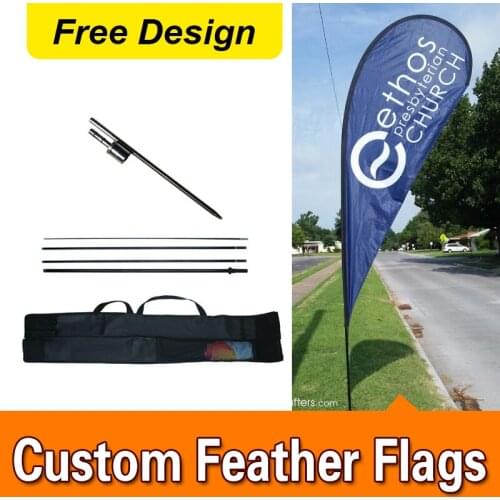 Free Design Free Shipping Double Sided Inground Spike Teardrop Flags Banners Signs Advertising Feather Flags Pole Custom Feather