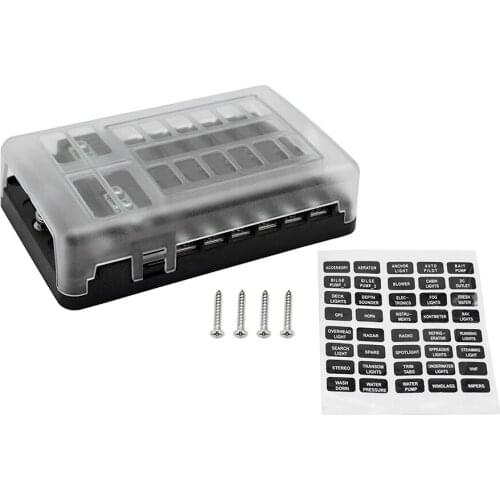 32V 12ways negative pole Blade Fuse Block M5 Fuse Box Holder with LED for Car Boat Marine