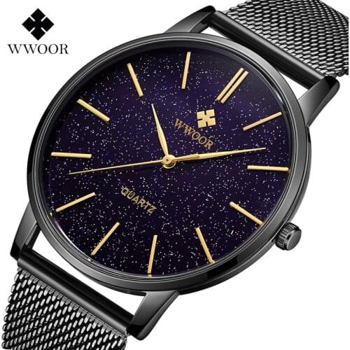 2019 Top Brand WWOOR New Luxury Fashion Mens Watches Quartz Men Casual Slim Mesh Steel Waterproof Sport Watch Relogio Masculino