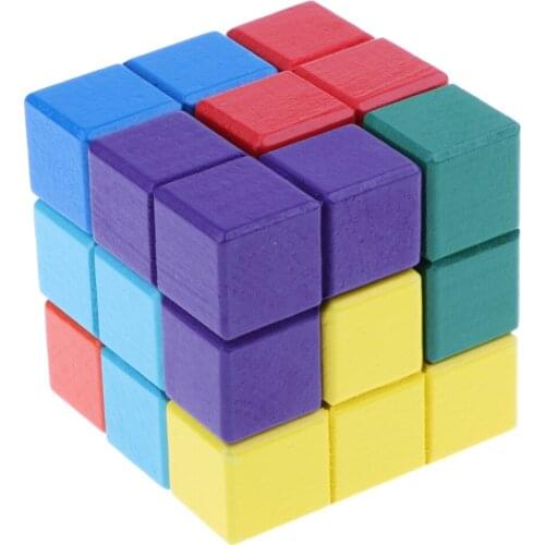 Wooden Puzzle Box Stacking Blocks Games with 7 Colorful Bricks, 3x3 Cube Building Set, Teaching Aids