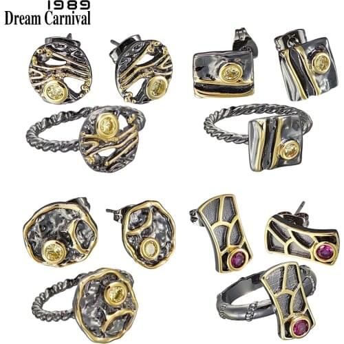 DreamCarnival1989 Recommend Ring-Earrings Set for Women Geometric Collection Hot Sell Small Size Number 6 Girls Party Jewelry