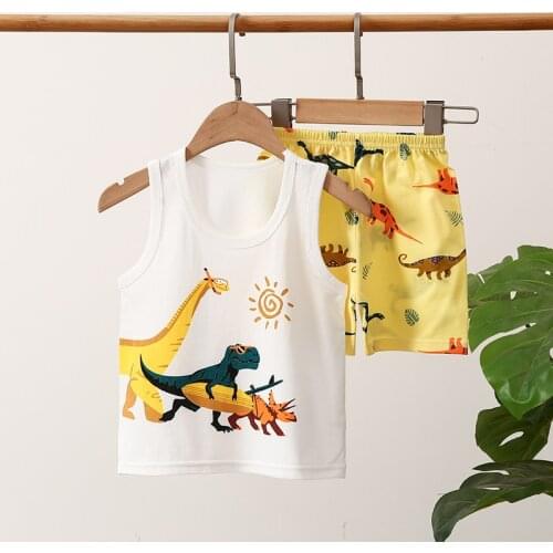 Summer Kids Boys Clothes Vest Suit 2 Piece Clothing Dinasaur Toddler Costume Summer Wear 9months To 6years Outfit Boys Tracksuit