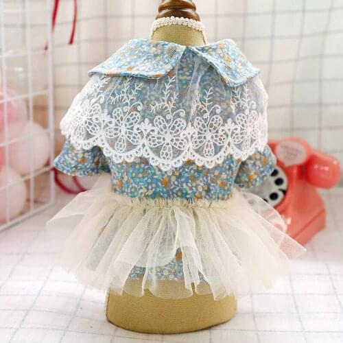Summer Blue Pattern Cute Luxury Dog Pet Clothes Lace Skirt Dresses Clothing for Dogs Dog Collards Clothing for Dogs Puppy Cloths