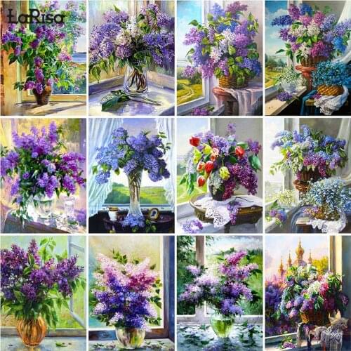 Lilac 5D Diy Diamond Embroidery Clove Flower Diamond Painting Mosaic Vase Rhinestone Picture Home Decoration Handicraft Gifts