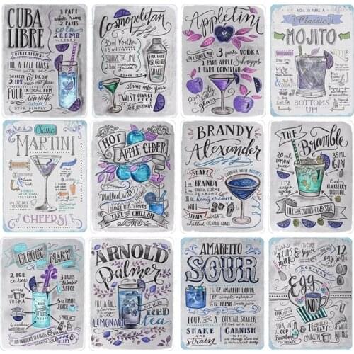 Cocktail Metal Sign Plaque Metal Vintage Pub Tin Sign Wall Decor for Bar Pub Club Man Cave Retro Metal Posters Iron Painting