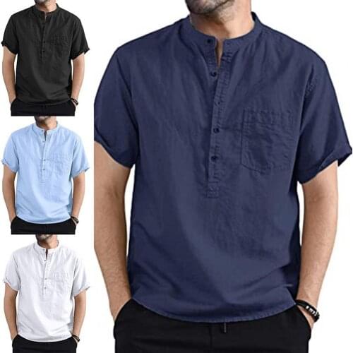 Men Plus Size Shirt Stand Collar Short Sleeve Cloth Solid Color Shirt Tops for Summer Short Sleeve Shirt Top For Mens Clothing