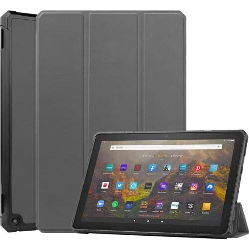 Soft TPU Back Tablet Case for Kindle Fire HD 10 2021 Tri-fold Shell Multi-Angle Stand Protective Cover for Fire HD 10 Plus 2021