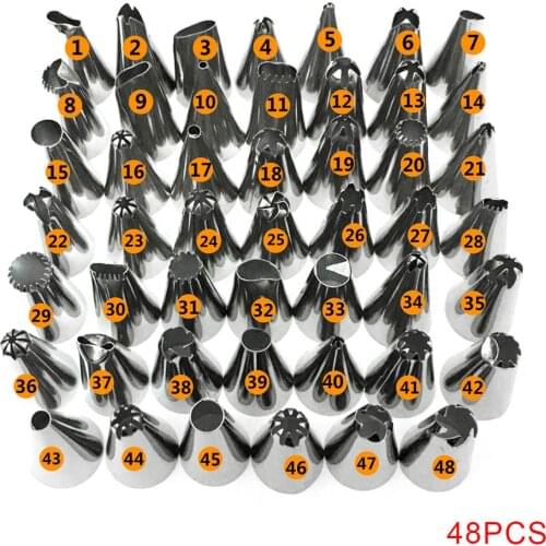 48Pcs/Lot Stainless Steel Nozzle Tips DIY Cake Decorating Tools Icing Piping Cream Pastry Bag Nozzle Kitchen Bakery Tools