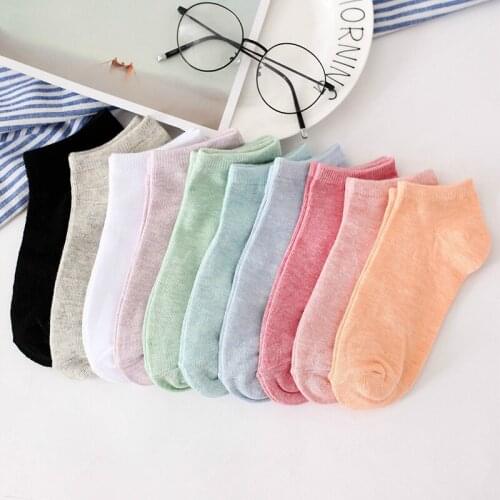 Summer Women Socks Breathable Sports Socks Solid Color Boat Socks Comfortable Cotton Ankle Socks White Black Grey