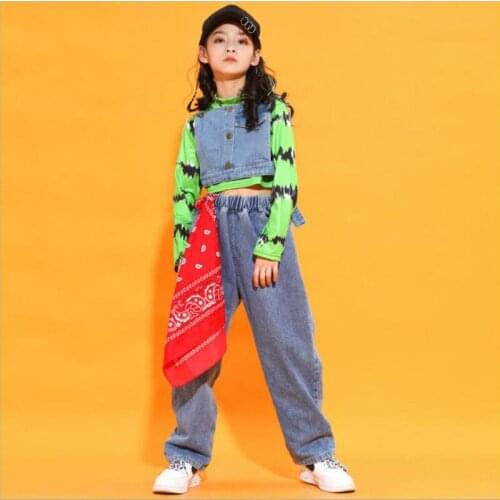 Kids Ballroom Hip Hop Clothing Outfits Crop Tops Streetwear Jeans Danicng Pants for Girl Jazz Dance Wear Costume Clothes