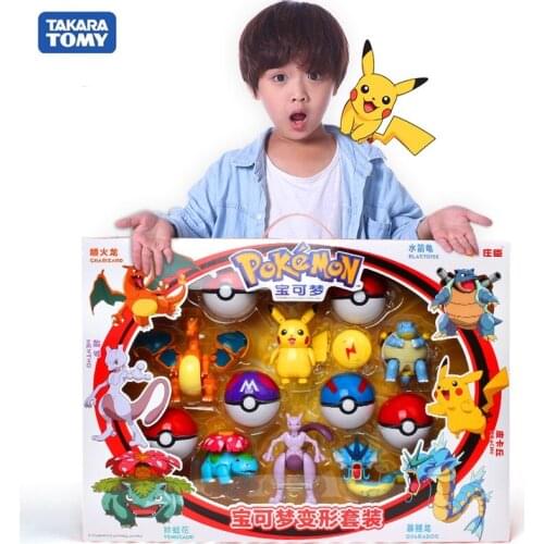 Genuine Pokemon Figure Elf Ball Model Pikachu Lunala Charizard Action Figure Model Pokemon Elf-ball Toy Set Kids birthday Gift
