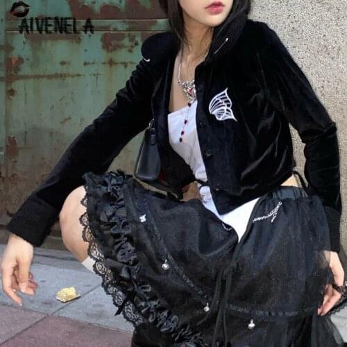 Harajuku Gothic Y2K Girls Butterfly Coat Velvet Punk Girl Shorts Outwear Jackets Cardigan Streetwear AFC1259