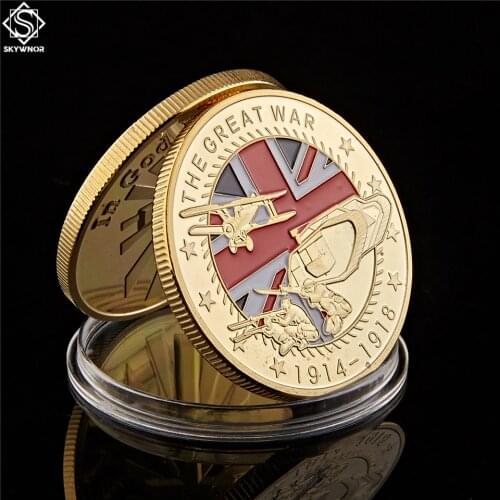 1914-1918 World War i Gold Plated Souvenir Coin The Great War 100th Anniversary Commemorative WW1 Challenge Coins