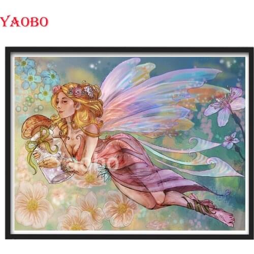 Full Square Diamond Painting Cattoon Girl Flower Fairy Diamond Embroidery Round Drill Mosaic Needlework Picture Home Decor